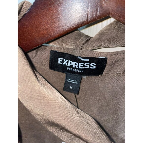 Express Portofina Brown Tie-Neck  Blouse With Long Sleeves & Button Cuffs For Wo - Picture 8 of 10
